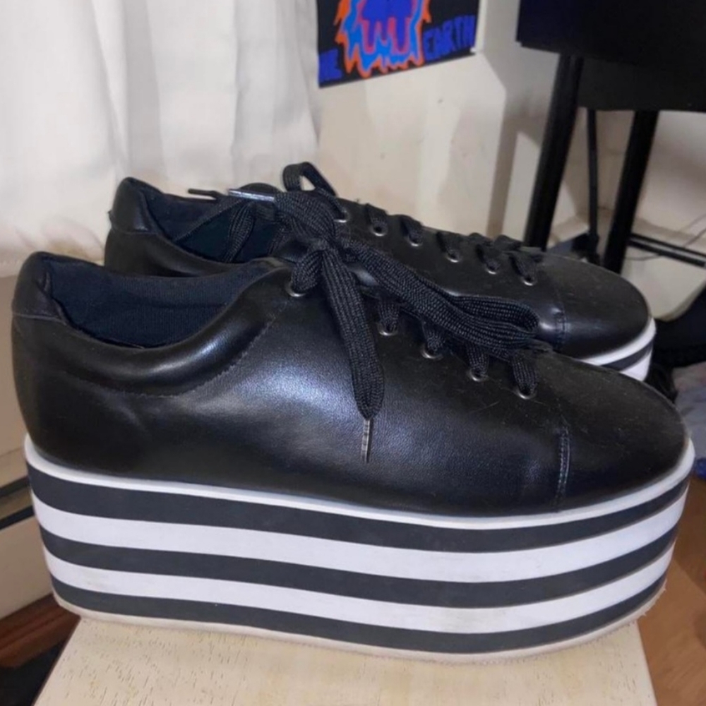 Black & White Striped Platform Sneakers